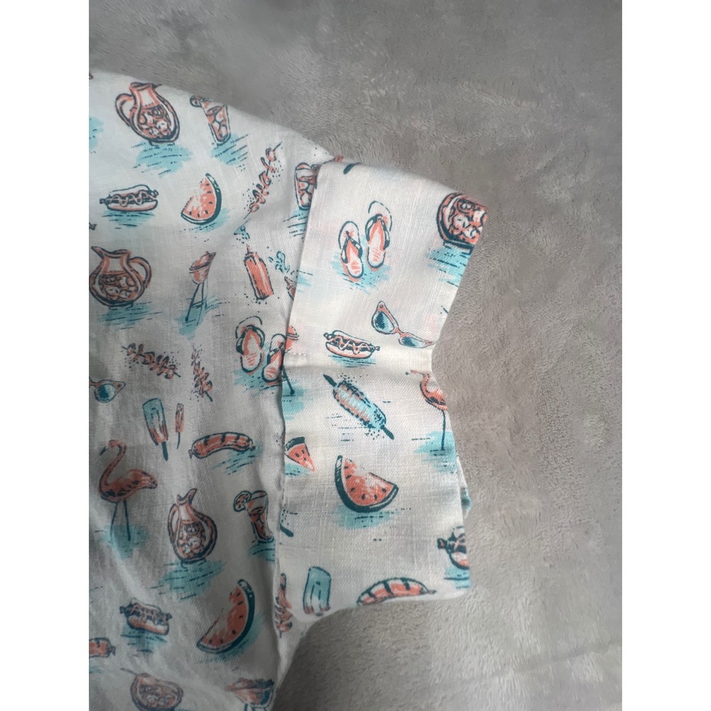 Duluth Trading Co MenMedium White BBQ Flamingo Organic Cotton Short Sleeve Shirt - Picture 7 of 10